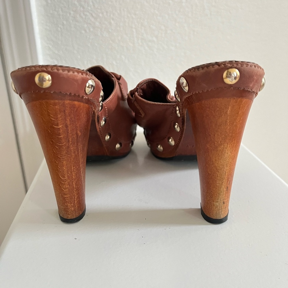 Authentic Yves Saint Laurent Brown Leather Mules with Tassel and Stud Accents - Picture 6 of 9